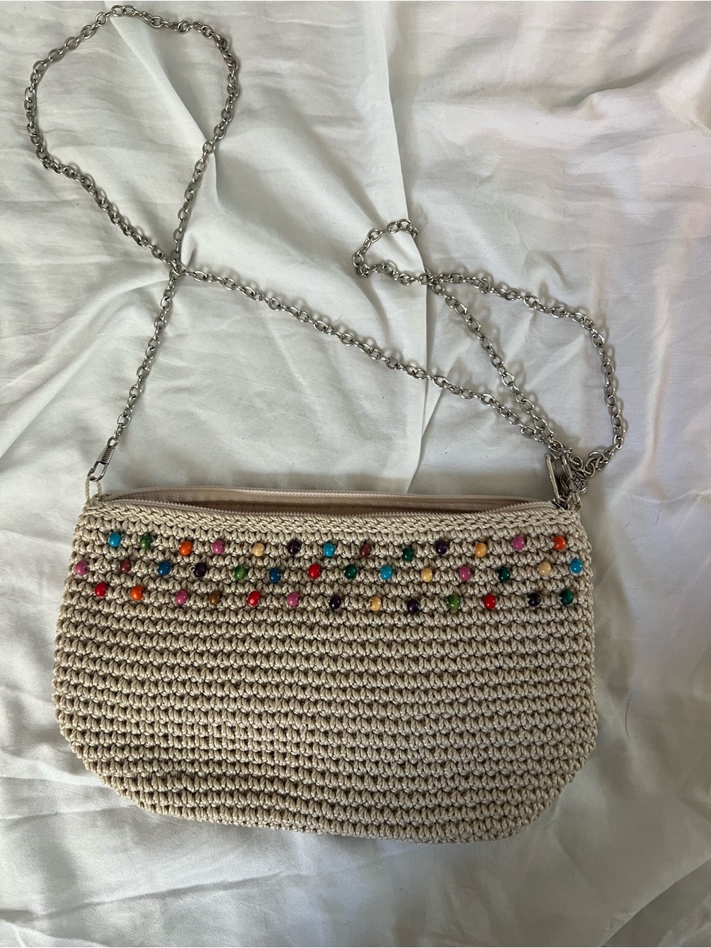 The Sak Beige Crochet Crossbody with Multicolor Beads